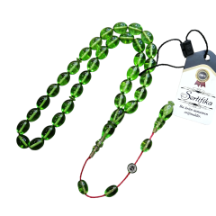 Sistem Püsküllü Tombul Beyzi Kesim Gümüş İmzalı Ateş Kehribar Tesbih