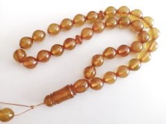 Büyük Boy Tombul Beyzi Kesim Sıkma Kehribar Tesbih