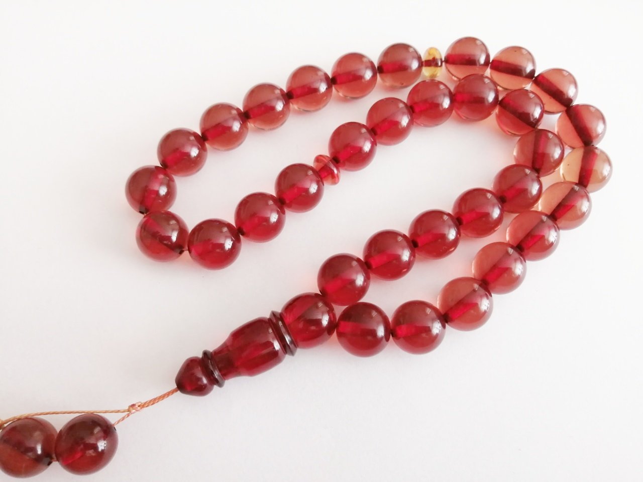 Büyük Boy Küre Kesim Ateş Kehribar Tesbih