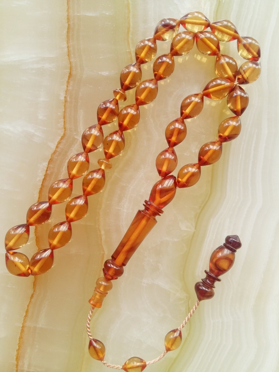 Sistemli Imamesi İşçilikli Kolleksiyonluk Ateş Kehribar Tesbih.