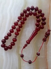 Sistemli Osmanlı Tadında Sıgırcık Kesim Koleksiyonluk Ateş Kehribar Tesbih.