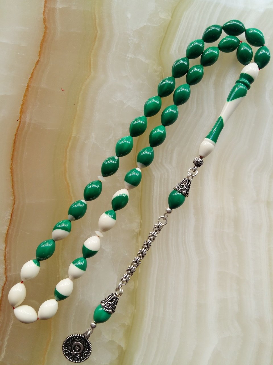 925 Ayar Gümüş Püsküllü Beyzi Kesim Katalin Bilardo Topu Tesbih.