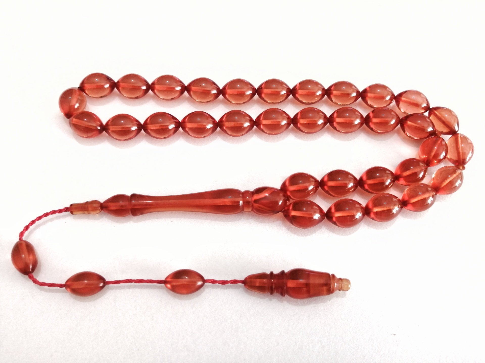 Sistem Püsküllü Tombul Beyzi Kesim Ateş Kehribar Tesbih