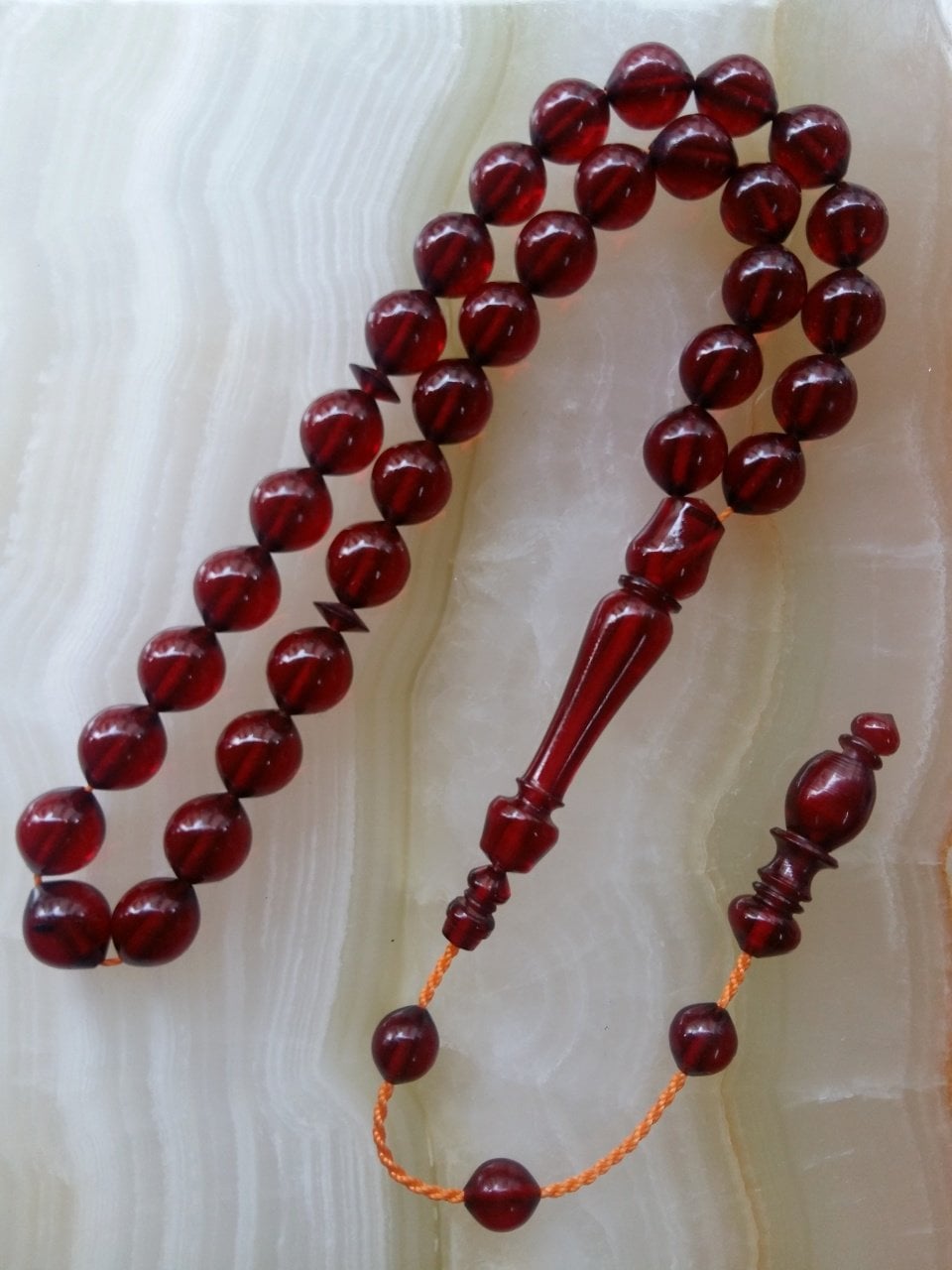 Sistemli Imamesi İşçilikli Osmanlı Tadında Sıgırcık Kesim Koleksiyonluk Ateş Kehribar Tesbih.