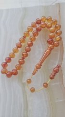 Sistemli Imamesi İşçilikli Kolleksiyonluk Sıgırcık Kesim Özel İşçilikli Ateş Kehribar Tesbih.