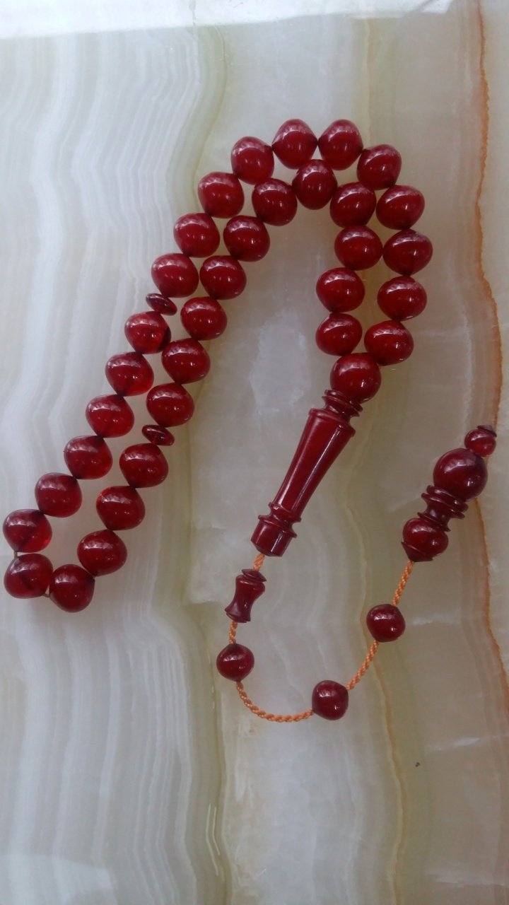 Osmanlı Tadında Imamesi İşçilikli Sıgırcık Kesim Koleksiyonluk Ateş Kehribar Tesbih.