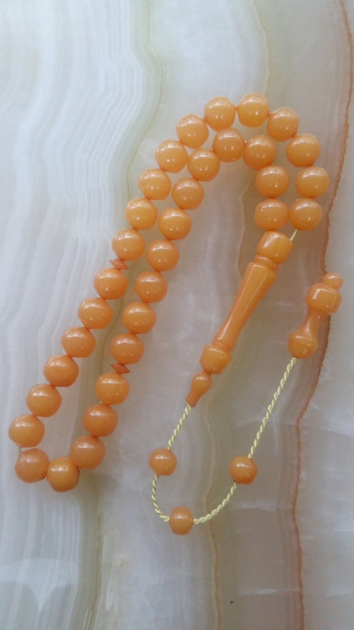 Sistemli Imamesi İşçilikli Kolleksiyonluk Ateş Kehribar Tesbih.