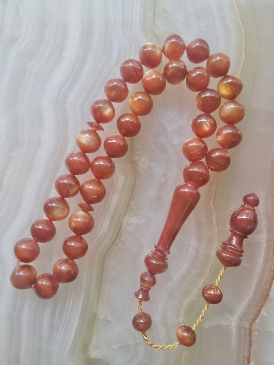 Sistemli Imamesi İşçılikli Sıgırcık Kesim Koleksiyonluk Ateş Kehribar Tesbih