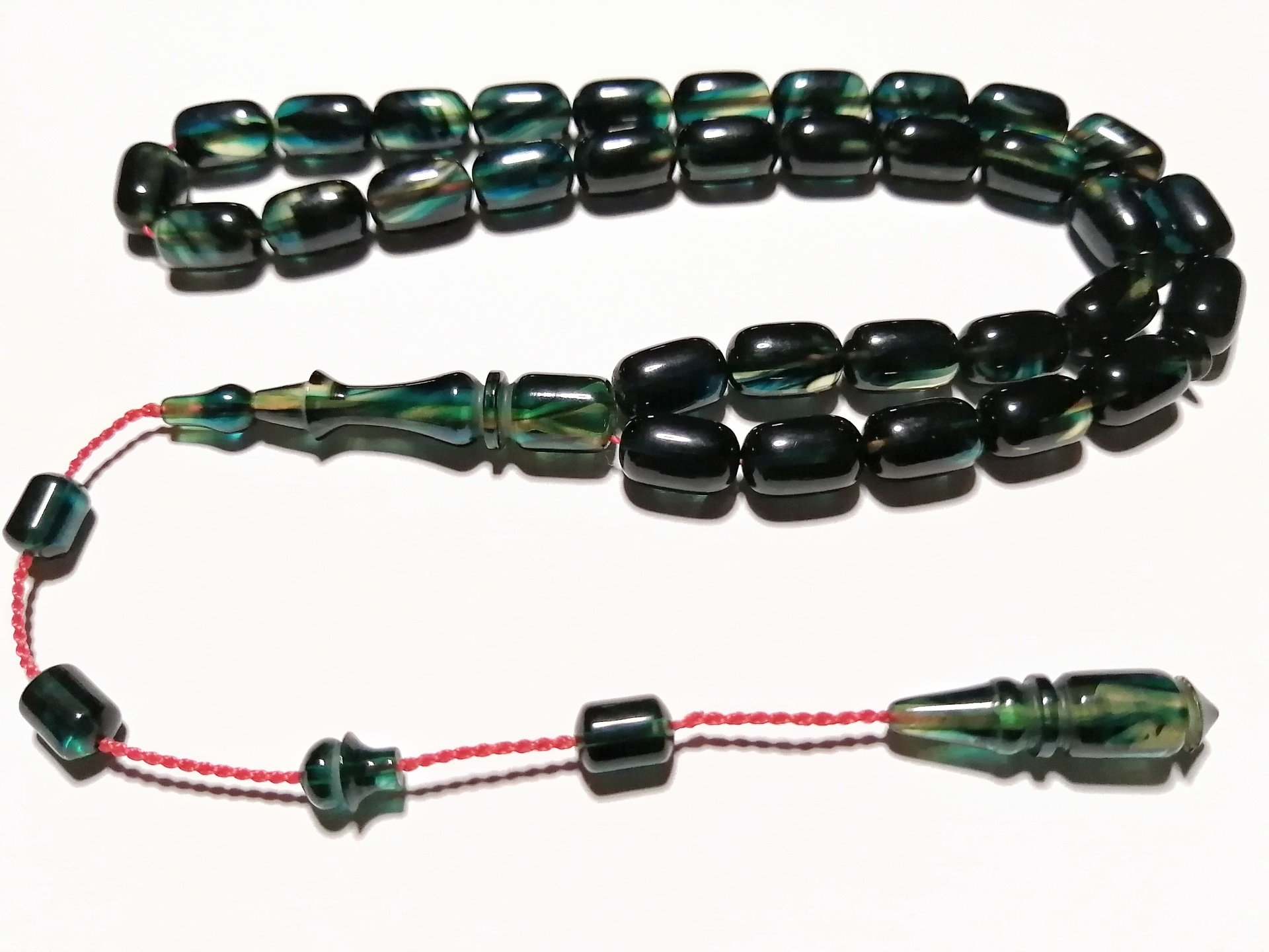 Sistem Püsküllü Özel İşçilikli Kapsül Kesim Hareli Sıkma Kehribar Tesbih