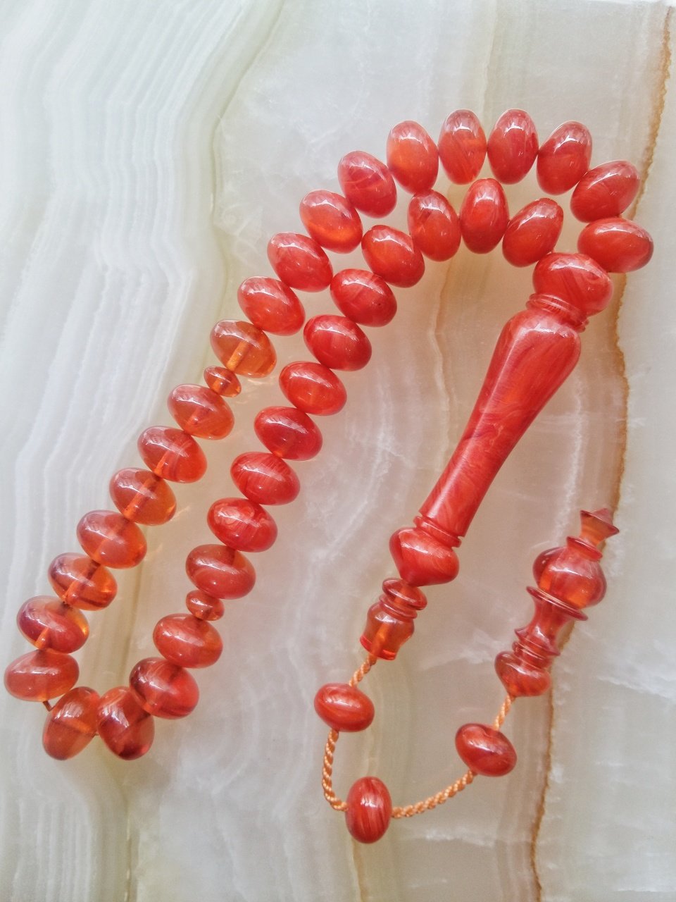 Sistemli Imamesi İşçilikli Kolleksiyonluk Basık Kesim Bileklik Boy Ateş Kehribar Tesbih.