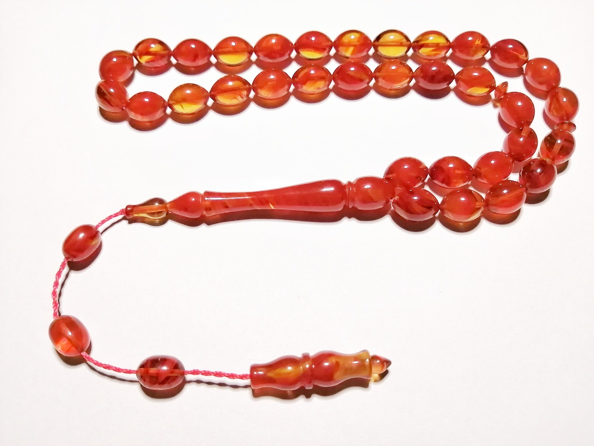 Sistem Püsküllü Tombul Beyzi Kesim Sıkma Kehribar Tesbih