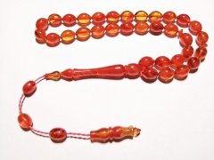 Sistem Püsküllü Tombul Beyzi Kesim Sıkma Kehribar Tesbih