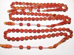 Sistem Püsküllü Tombul Beyzi Kesim Sıkma Kehribar Tesbih