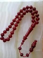 Sistemli Imamesi İşçilikli Osmanlı Tadında Sıgırcık Kesim Koleksiyonluk Ateş Kehribar Tesbih.