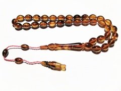 Sistem Püsküllü Beyzi Kesim Sıkma Kehribar Tesbih