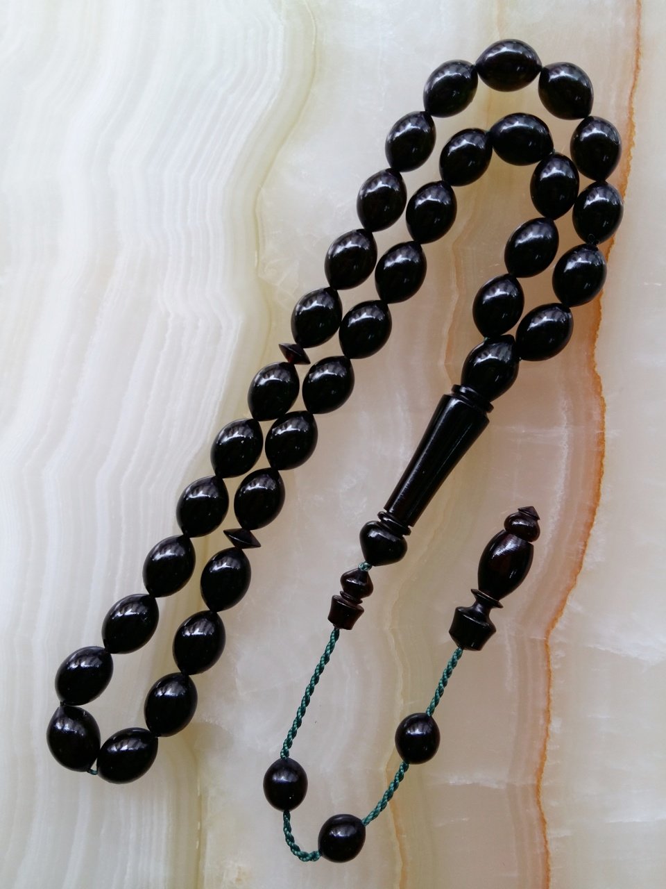 Sistemli Imamesi İşçilikli Haki Yeşil Yansimalı Özel İşçilikli Ateş Kehribar Beyzi Kesim Tesbih.