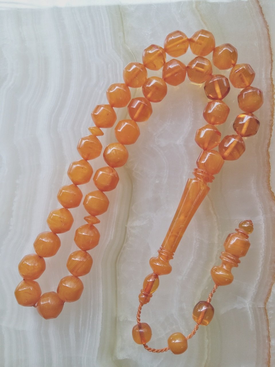 Sistemli Imamesi İşçilikli Kolleksiyonluk Ateş Kehribar Tesbih.