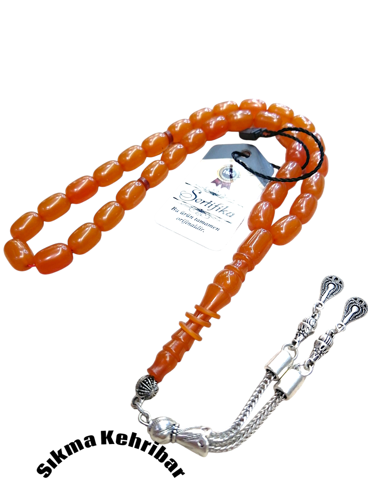 İmamesi Halkalı Alpaka Püsküllü Kapsül Kesim Sıkma Kehribar Tesbih