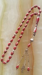 925 Ayar Gümüş Püsküllü Mercan Tasarımlı Gümüş Tesbih