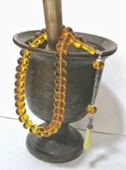 925 Ayar Gümüş Püsküllü Basık Kesim Ateş Kehribar Tesbih