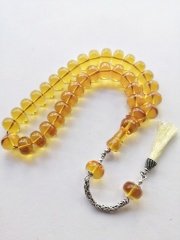 925 Ayar Gümüş Püsküllü Basık Kesim Ateş Kehribar Tesbih