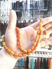 925 Ayar Gümüş Püsküllü Kapsül Kesim Hareli Sıkma Kehribar Tesbih