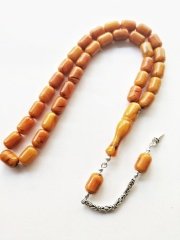 925 Ayar Gümüş Püsküllü Kapsül Kesim Hareli Sıkma Kehribar Tesbih