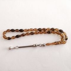 Alpaka Püsküllü Beyzi Kesim Sıkma Kehribar Tesbih