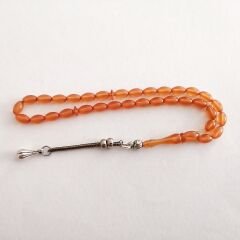 Alpaka Püsküllü Beyzi Kesim Sıkma Kehribar Tesbih