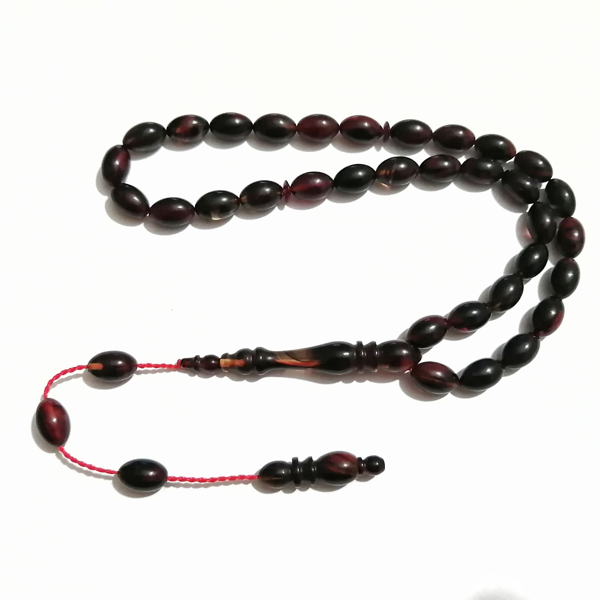 Sistem Püsküllü Beyzi Kesim Sıkma Kehribar Tesbih