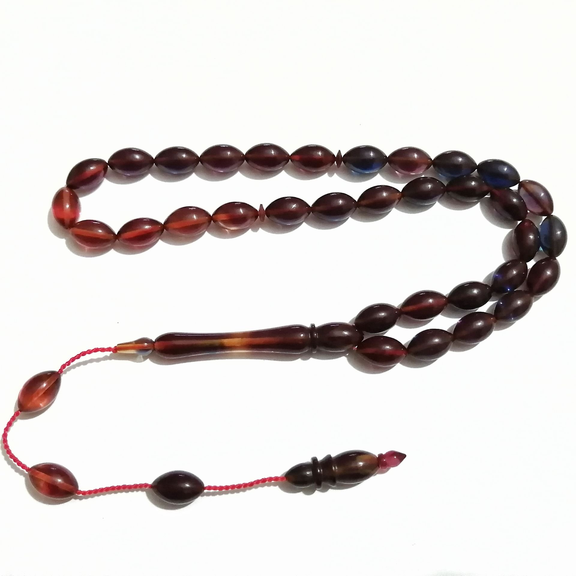 Sistem Püsküllü Beyzi Kesim Sıkma Kehribar Tesbih