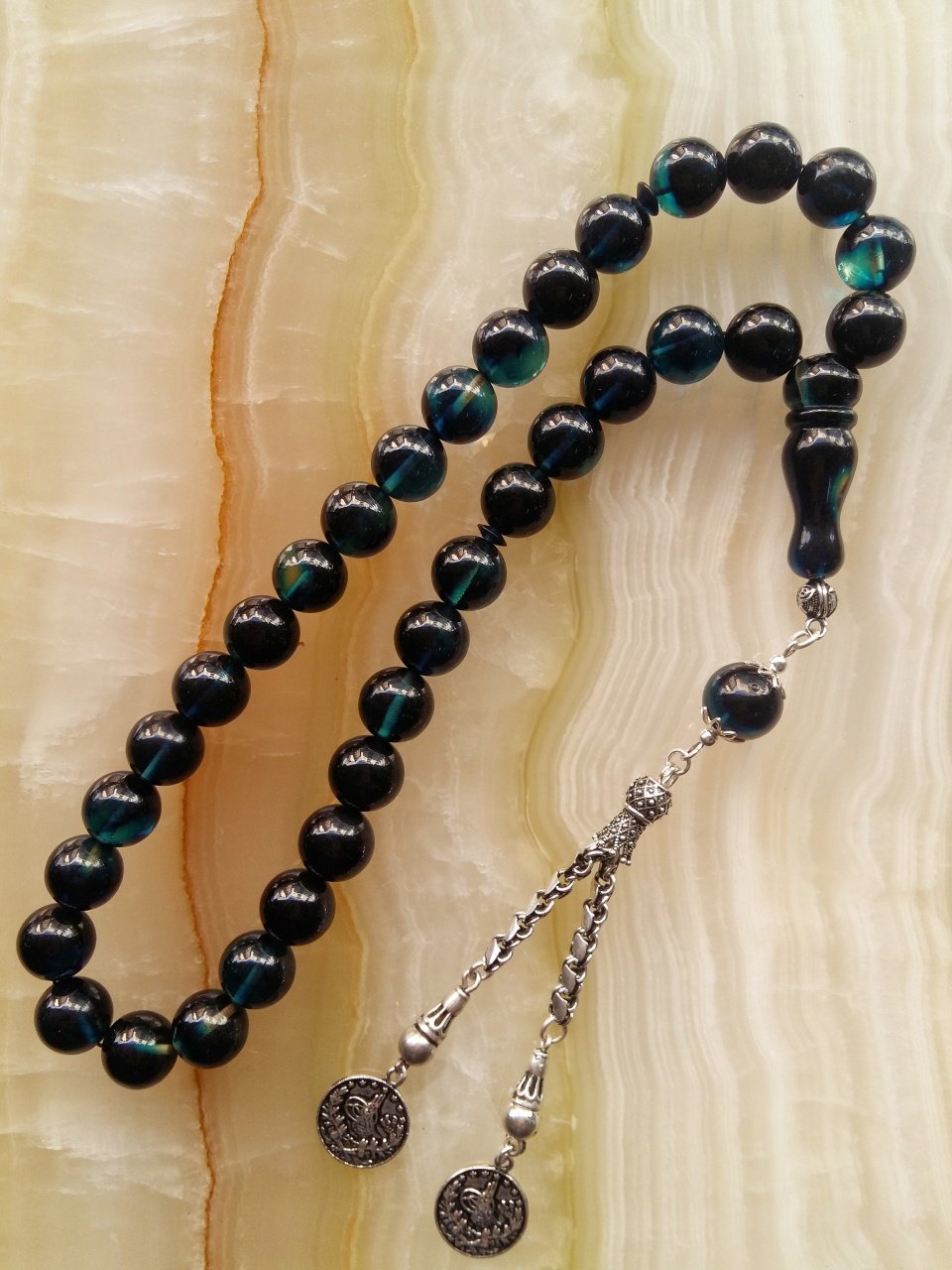 925 Ayar Gümüş Püsküllü Küre Kesim Piyasanın en iyi Hammadesinden Yapılmış Sıkma Kehribar Tesbih