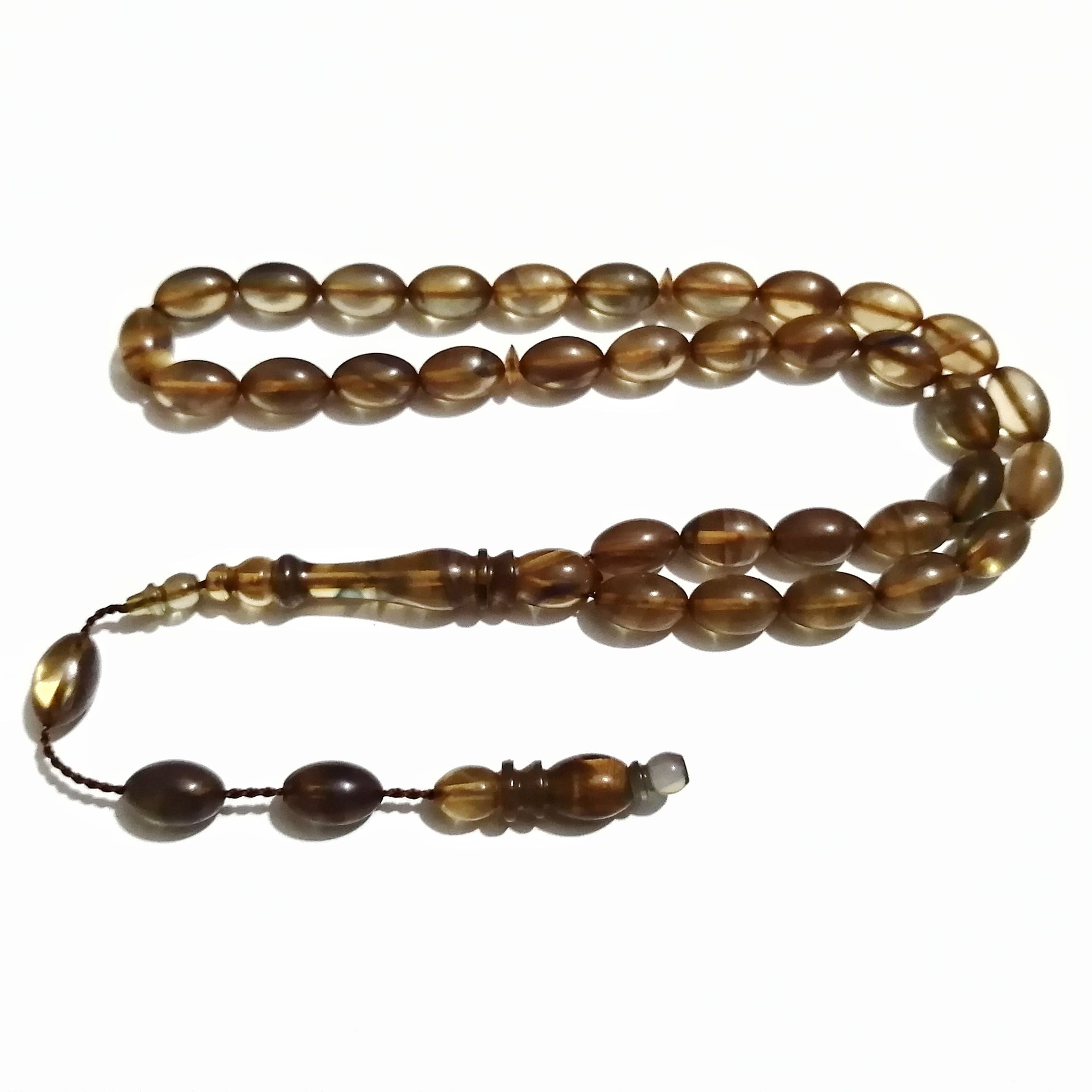 Sistem Püsküllü Beyzi Kesim Sıkma Kehribar Tesbih