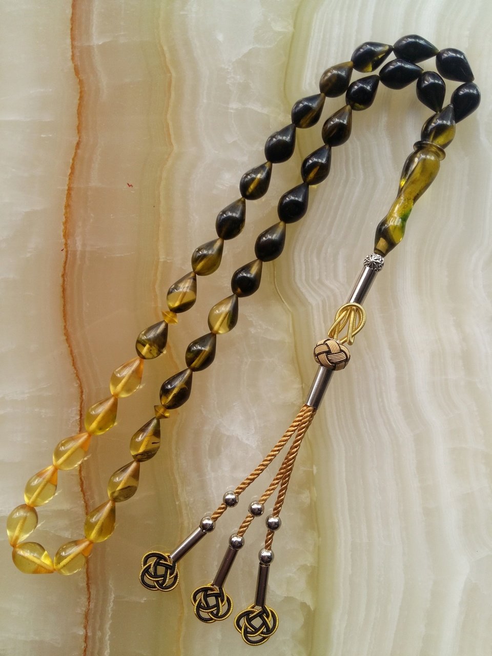 Kazaz Püsküllü Hareli Damla Kesim Sıkma Kehribar Tesbih