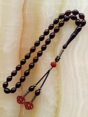 Kazaz Püsküllü Kırmızı Yansımalı Kolleksiyonluk Ateş Kehribar Tesbih.