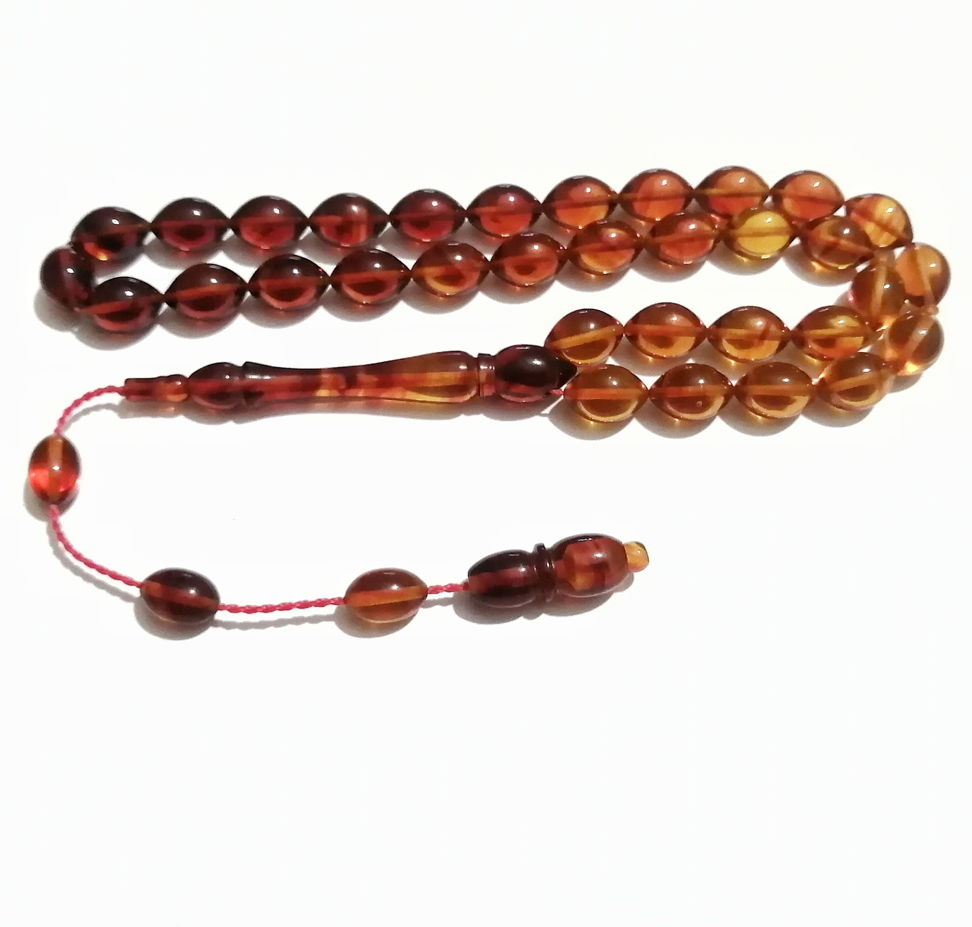 Sistem Püsküllü Tombul Beyzi Kesim Sıkma Kehribar Tesbih