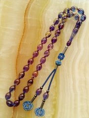 Kazaz Püsküllü Hareli Beyzi Kesim Özel İşçilikli Atölye Yapımı Ateş Kehribar Tesbih