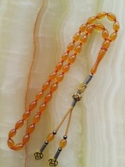 Kazaz Püsküllü Elde Yağ Gibi Çekimi Olan Ateş Kehribar Tesbih.