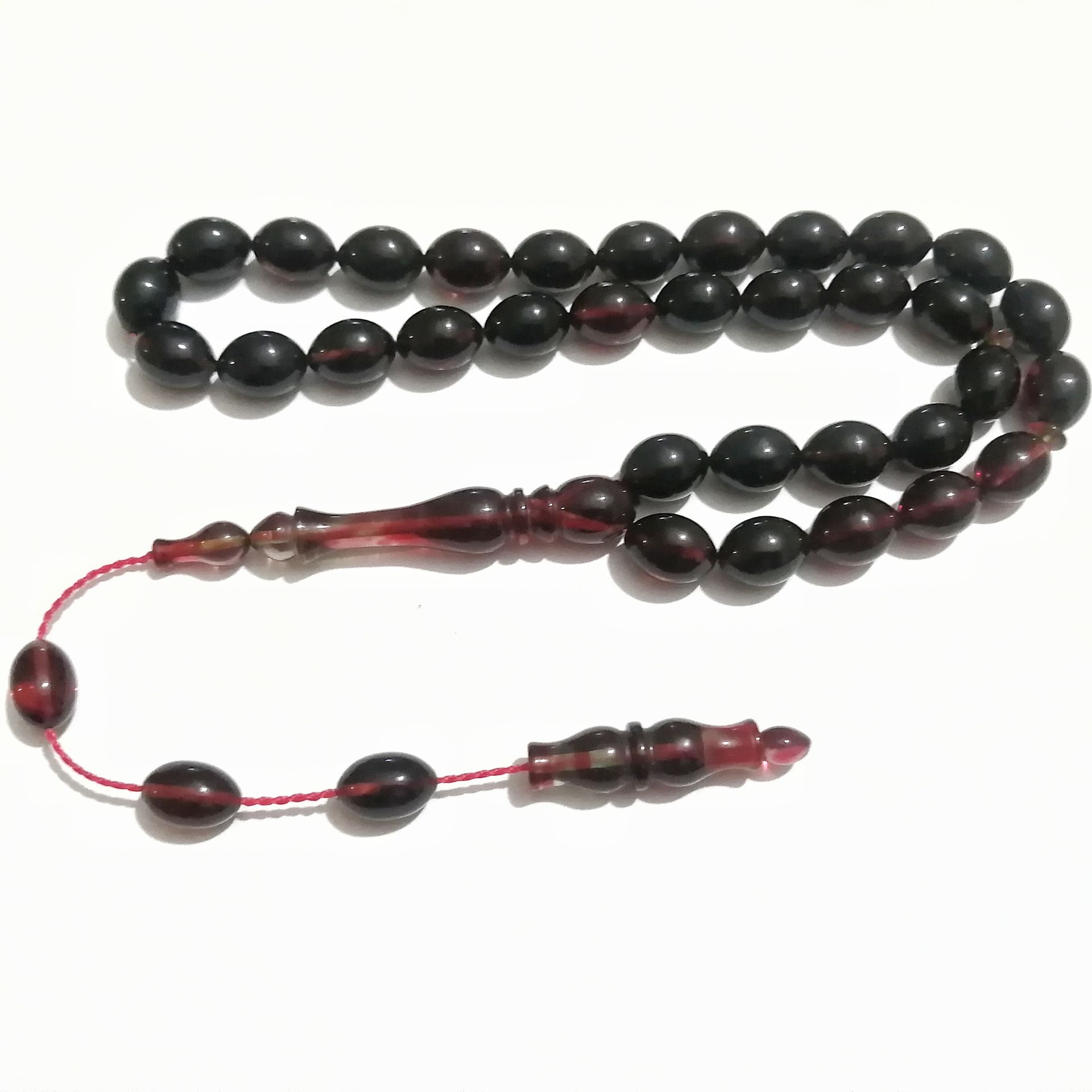 Sistem Püsküllü Beyzi Kesim Sıkma Kehribar Tesbih