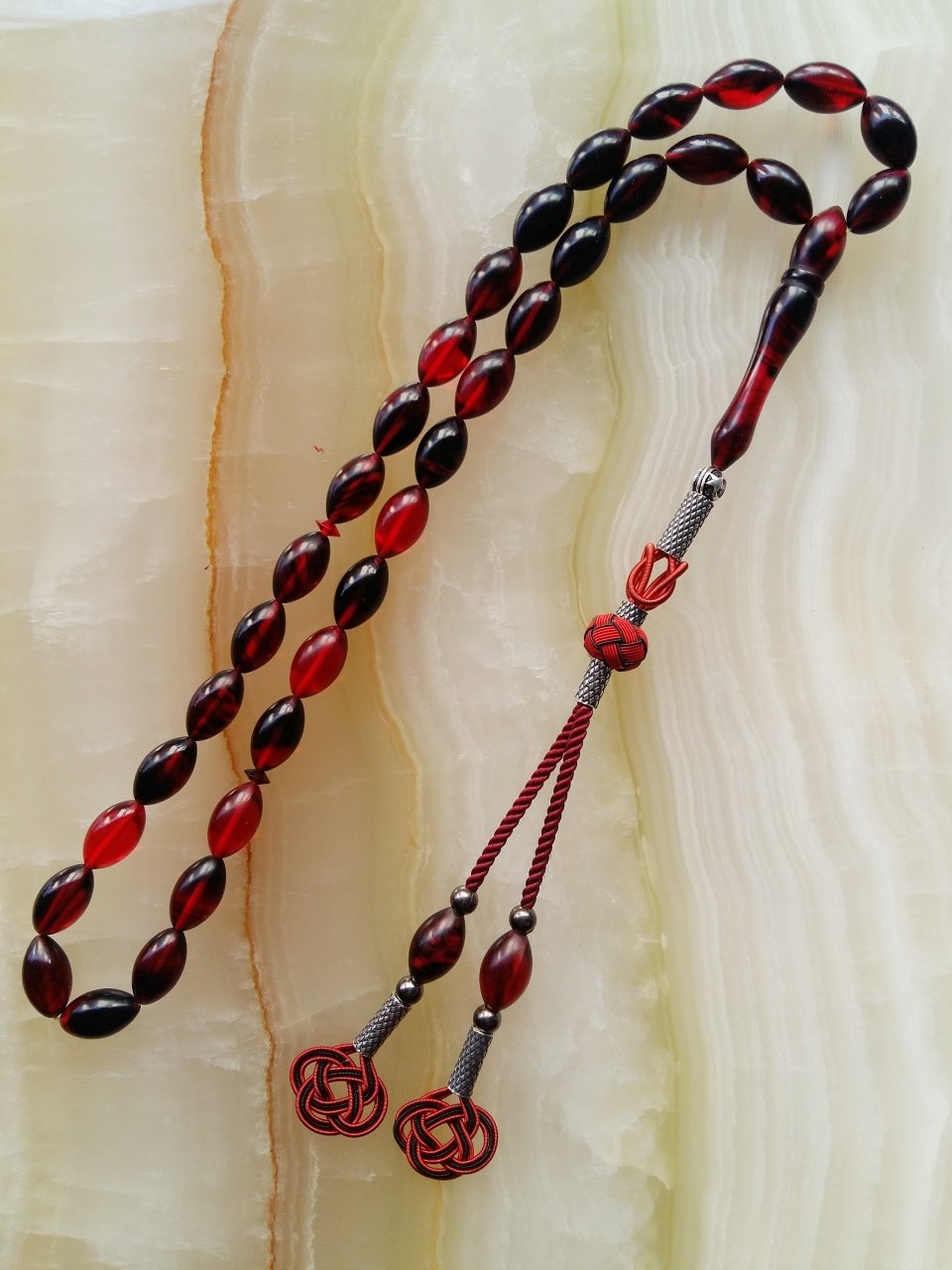 Kazaz Püsküllü Çektikçe Parlayacak Ateş Kehribar Tesbih