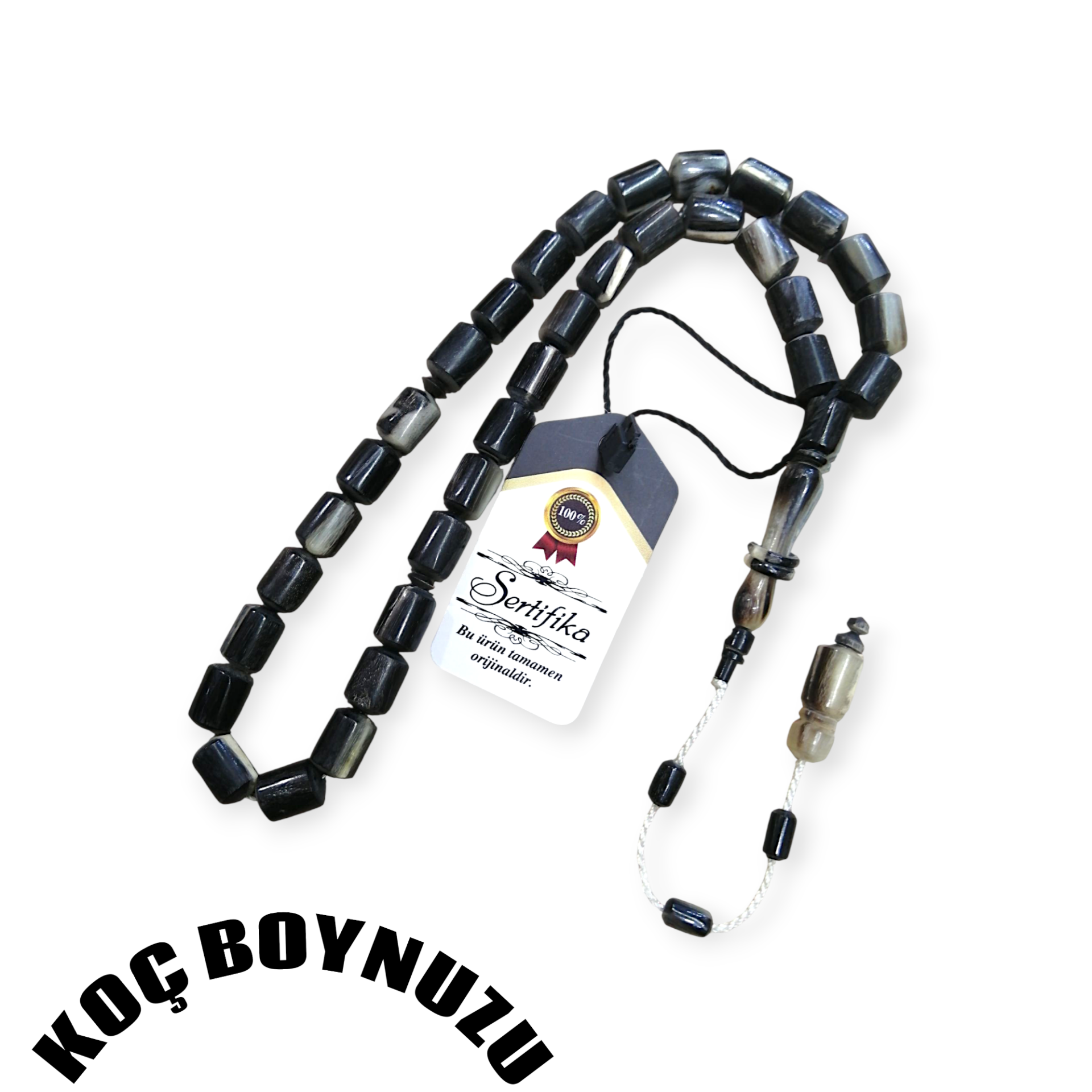 Sistem Püsküllü Uçlu Kapsül Kesim Siyah Koç Boynuzu Tesbih