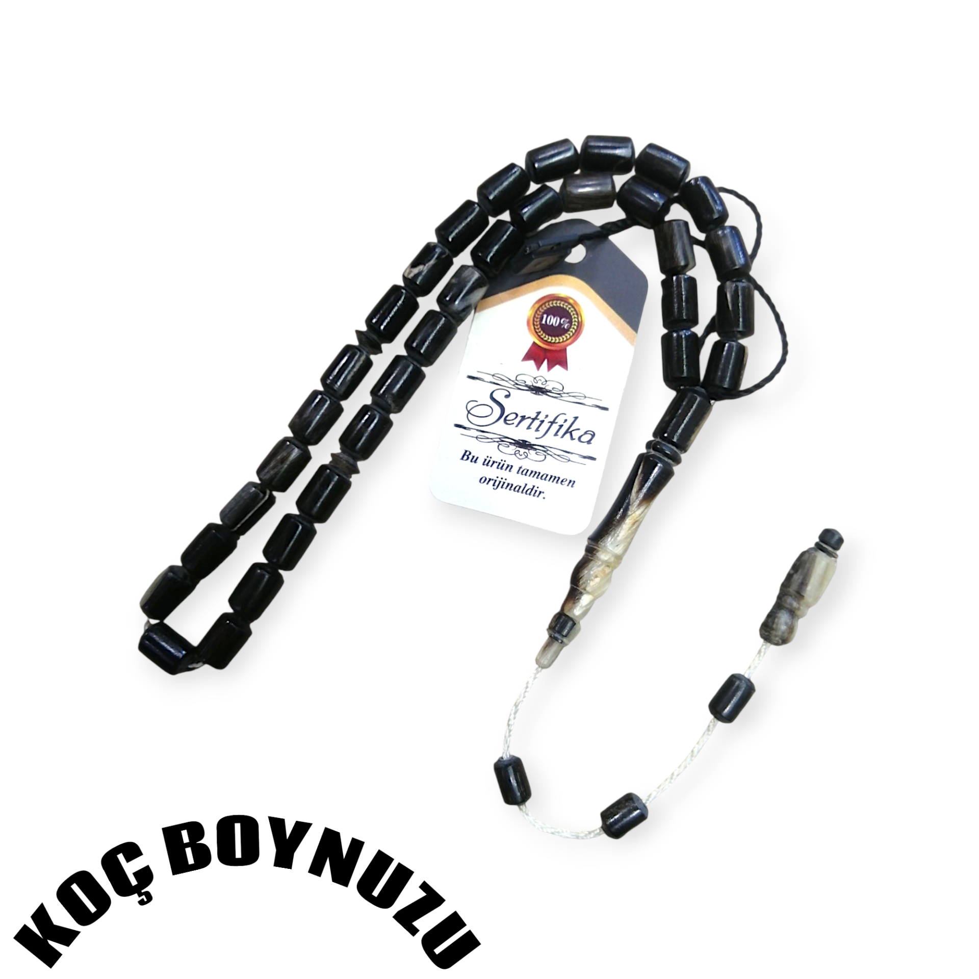 Sistem Püsküllü Uçlu Kapsül Kesim Siyah Koç Boynuzu Tesbih