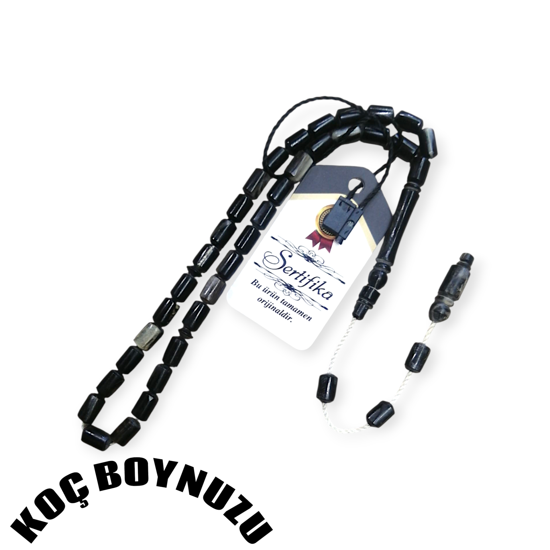 Sistem Püsküllü Uçlu Kapsül Kesim Siyah Koç Boynuzu Tesbih