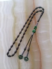 Gümüş Kazaz Püsküllü Beyzi Kesim Yeşil Yansimalı Ateş Kehribar Tesbih