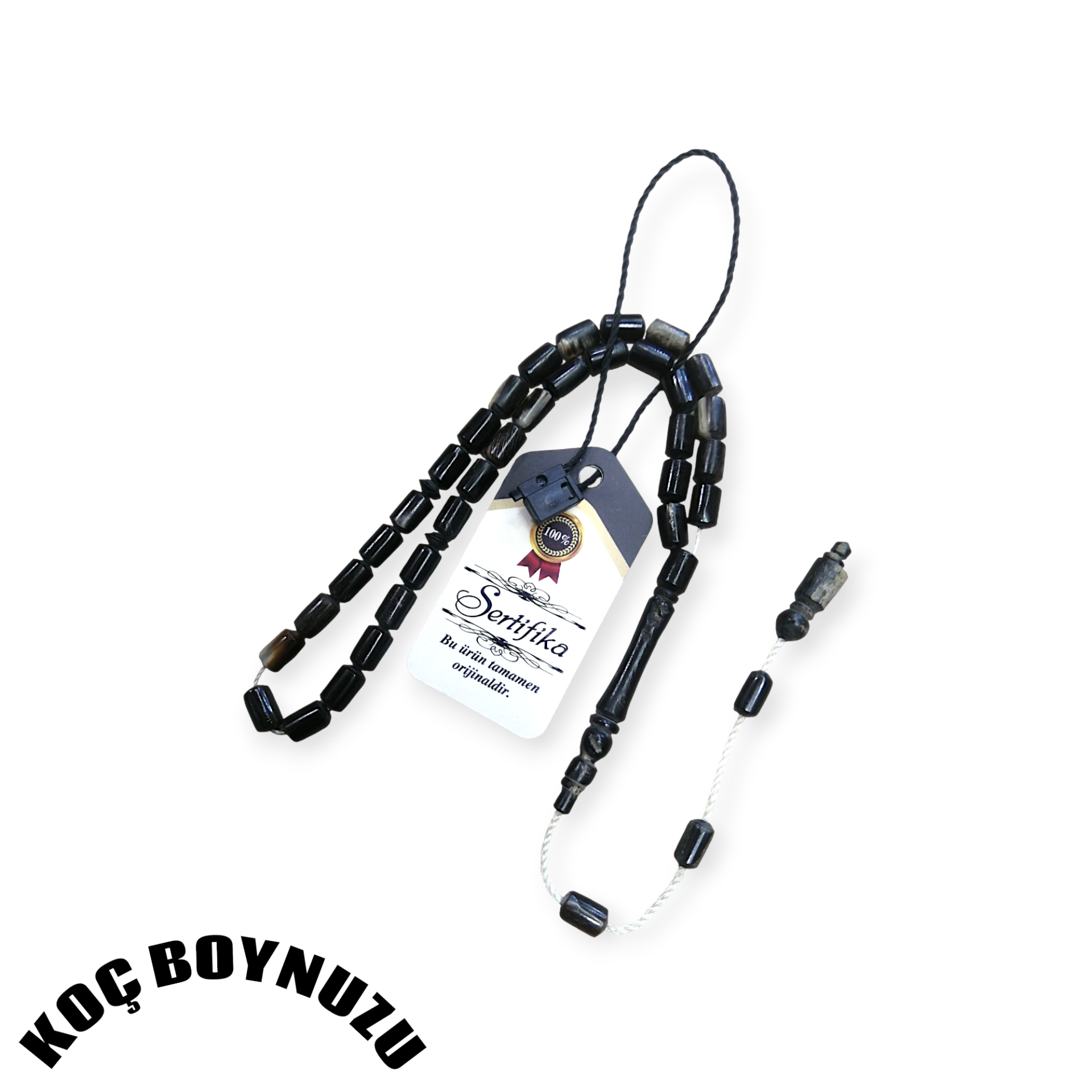 Sistem Püsküllü Uçlu Kapsül Kesim Siyah Koç Boynuzu Tesbih