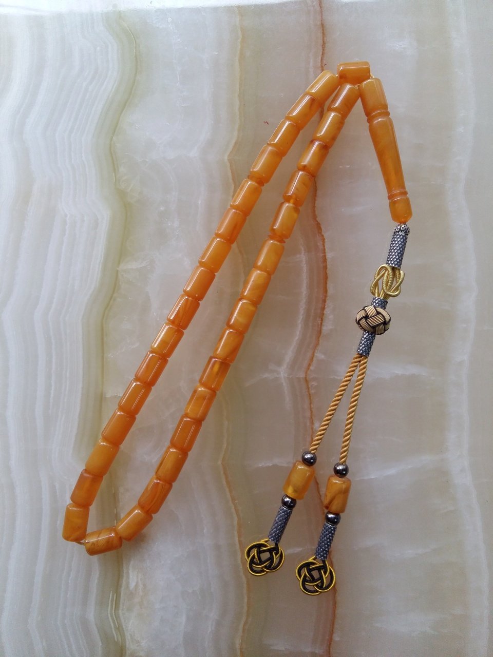 Gümüş Kazaz Püsküllü Hareli İmamesi İşçilikli Kolleksiyonluk Kesme Model Sıkma Kehribar Tesbih