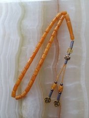 Gümüş Kazaz Püsküllü Hareli İmamesi İşçilikli Kolleksiyonluk Kesme Model Sıkma Kehribar Tesbih