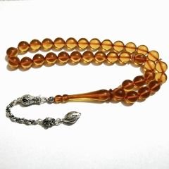 Gümüş Kaplama Püsküllü Uçlu Küre Kesim Ateş Kehribar Tesbih