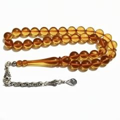 Gümüş Kaplama Püsküllü Uçlu Küre Kesim Ateş Kehribar Tesbih