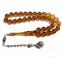 Gümüş Kaplama Püsküllü Uçlu Küre Kesim Ateş Kehribar Tesbih